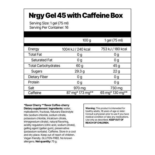 Nrgy Gel 45 with Caffeine Box (16x)
